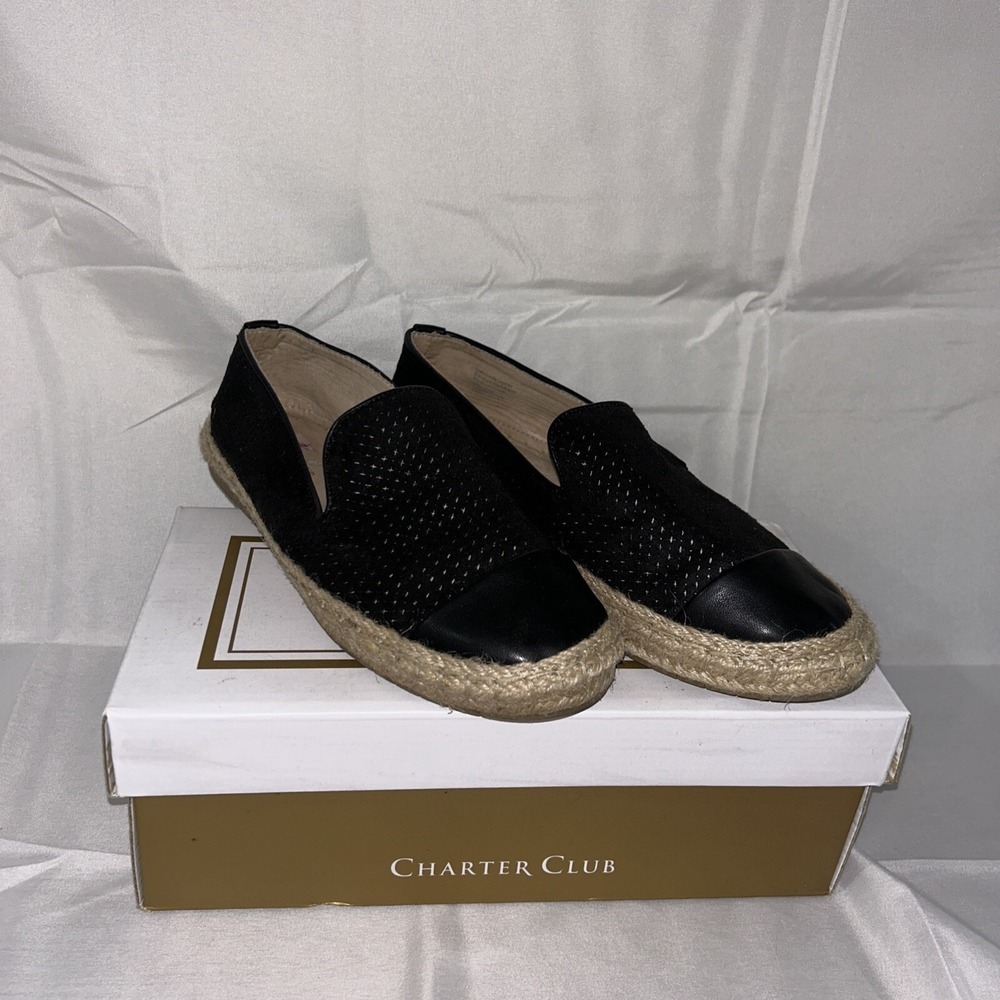 Charter Club Shoes Womens 7.5M Loafer Flat Slip On Black Fabric